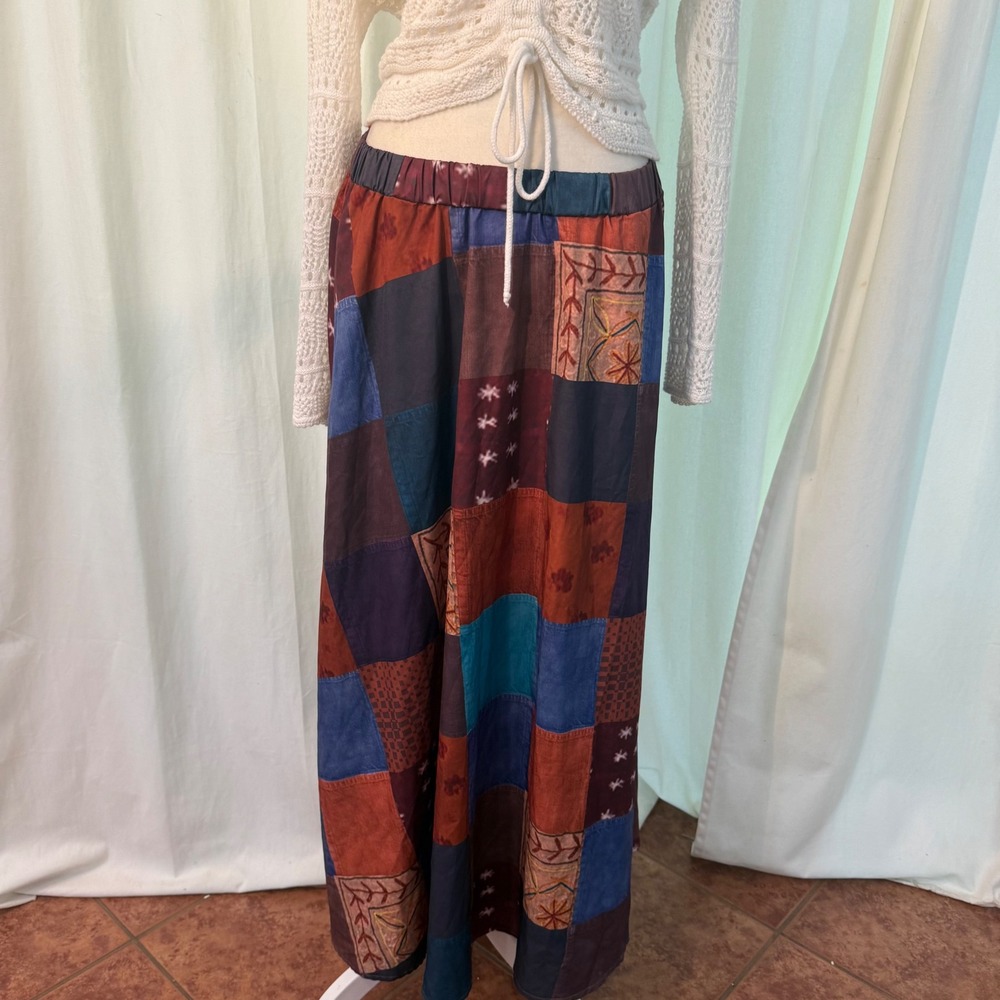 Romwe Patchwork Maxi Skirt Womens L Multicolor Good Vintage Boho Chic